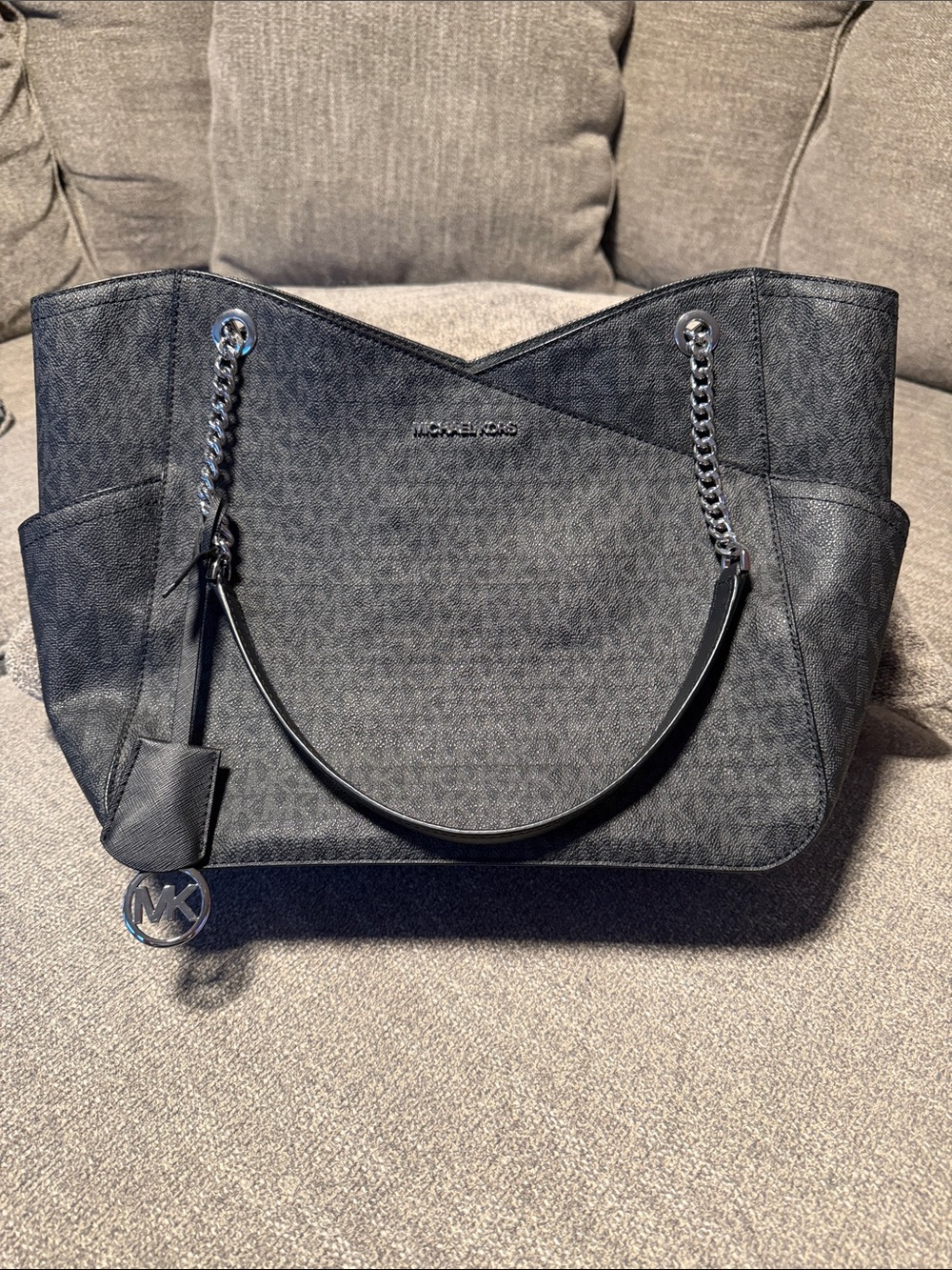 Michael Kors Black Chain-Handle Tote with MK Charm